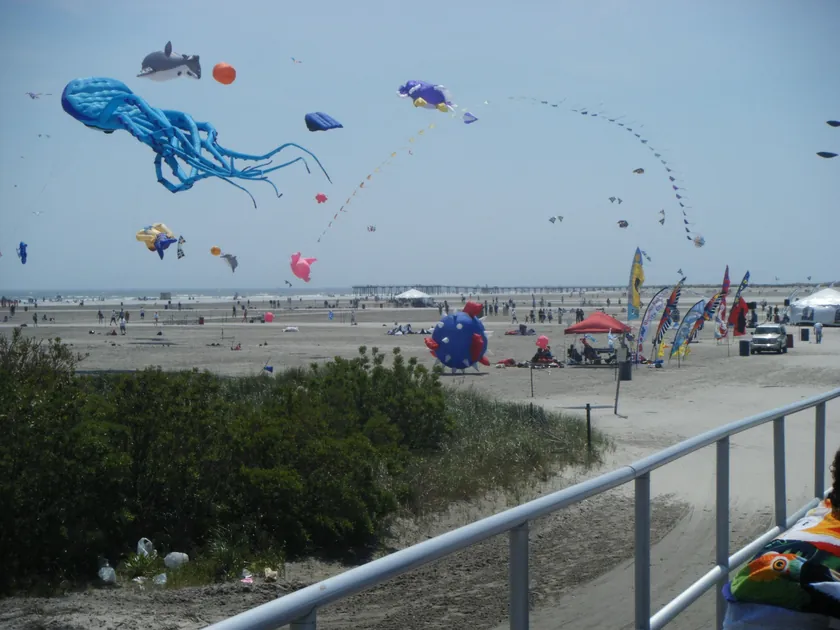 Colorful kites above Wildwood beach during the 2008 Wildwoods International Kite Festival