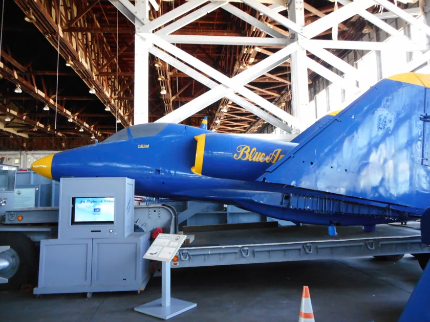 Blue Angels A4-D Skyhawk displayed inside NAS Wildwood Aviation Museum